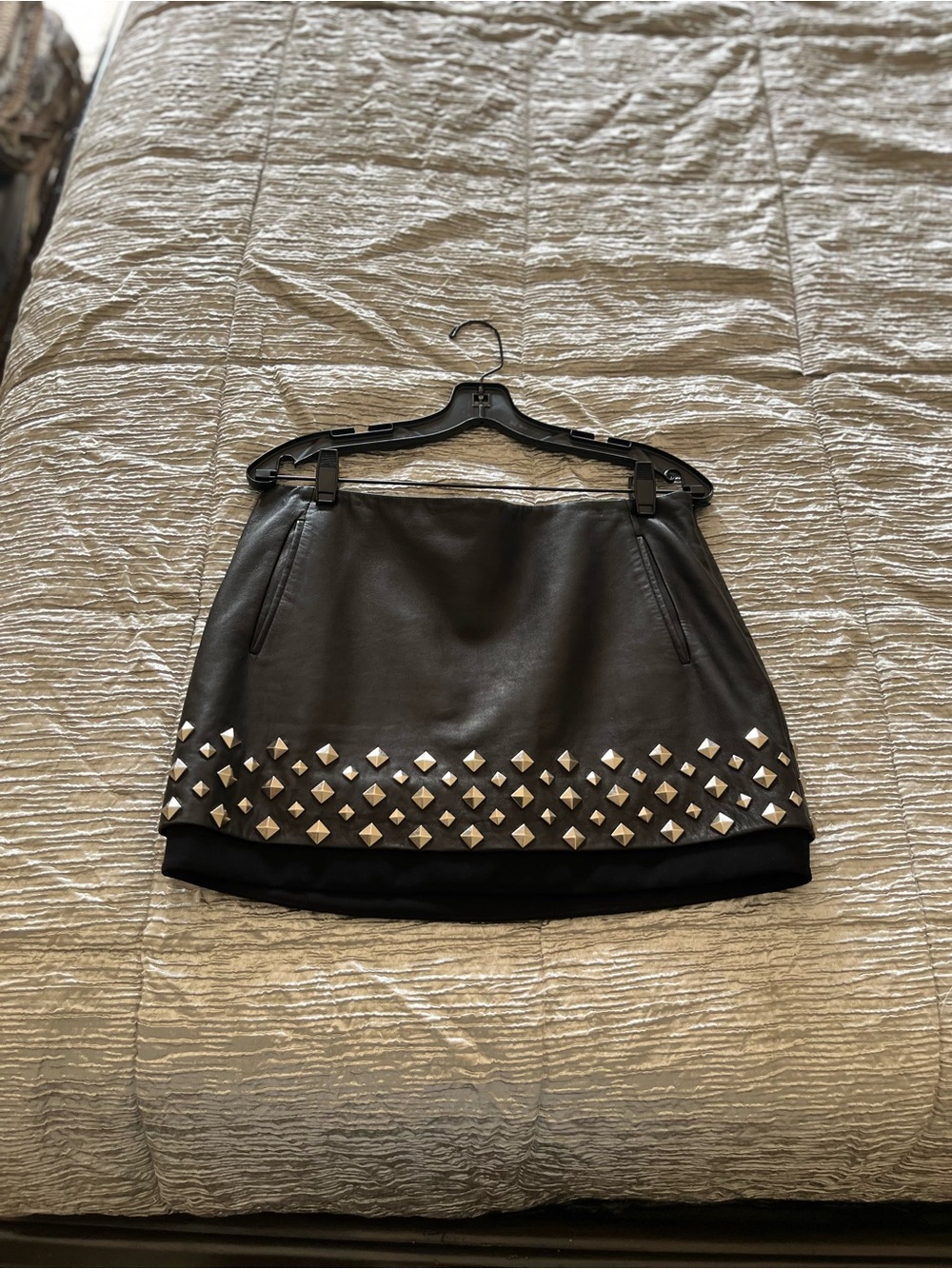 Diane Von Furstenberg Black Leather Mini Skirt with Silver Studs (6)
